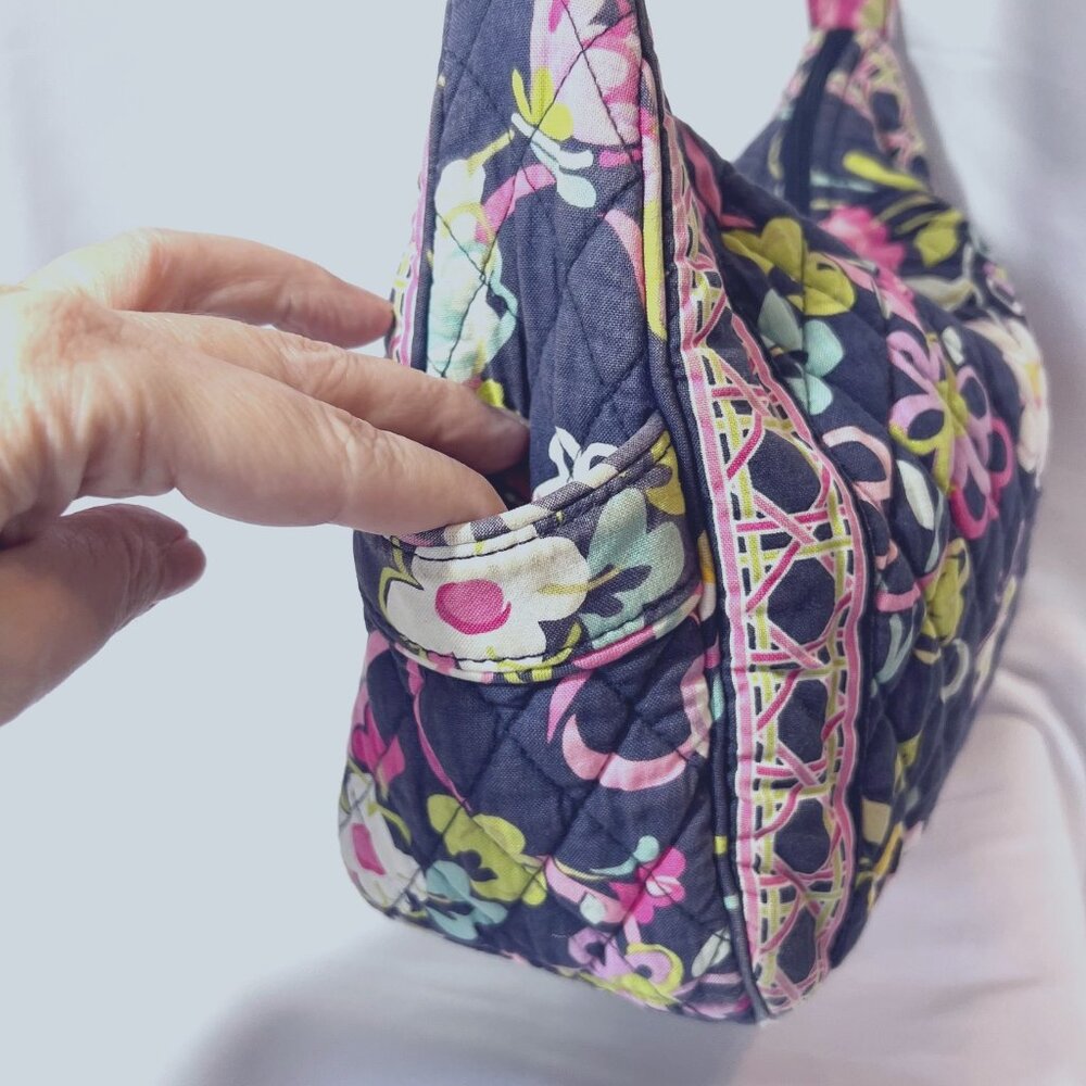 Vera Bradley-Retired Print-Floral-Navy Blue/Pink/Yellow Mix-Medium-Pockets-Cloth - Picture 16 of 16